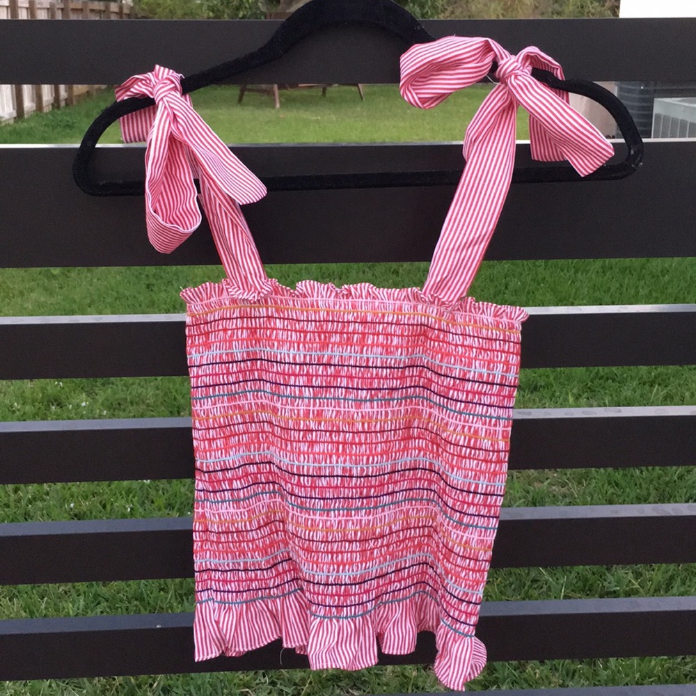 Tie shoulder smocked top